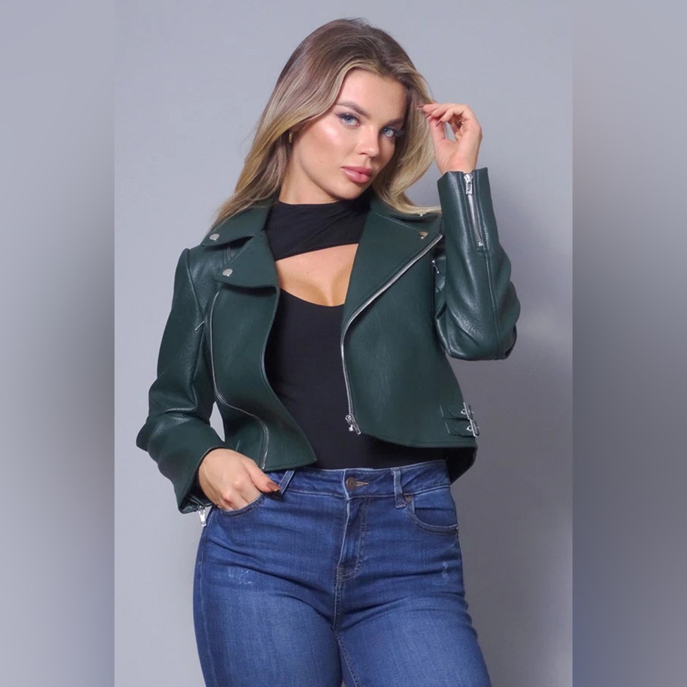 Green Vegan Leather Jacket NWT